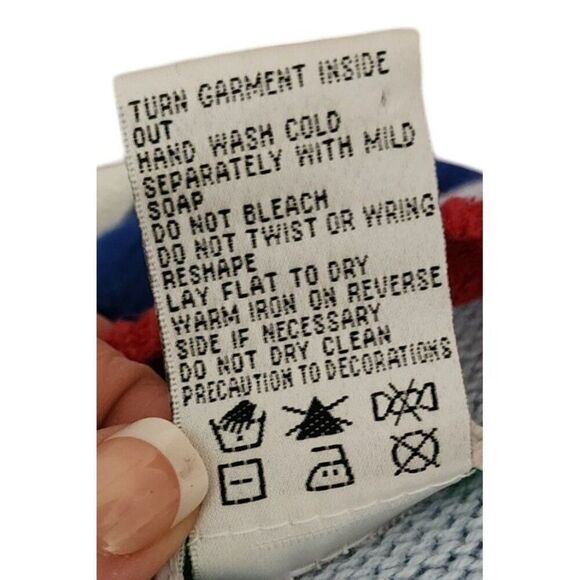 Vintage 90s Quaker Factory Christmas Cardigan Sweater Angel Womens L Blue - Picture 6 of 6